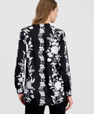 Women's Printed Long-Sleeve Popover Blouse