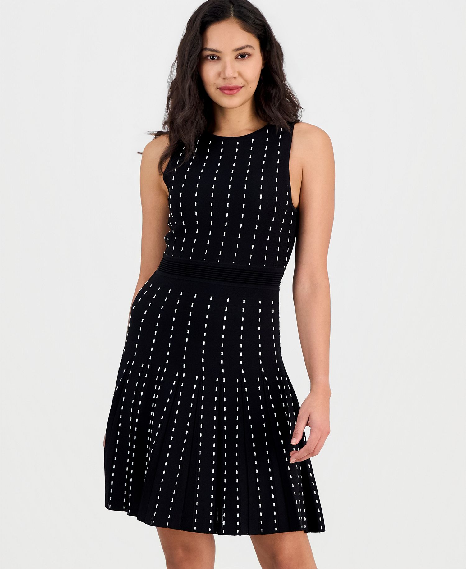 Anne Klein Women's Pinstripe Pleated Sweater Dress
