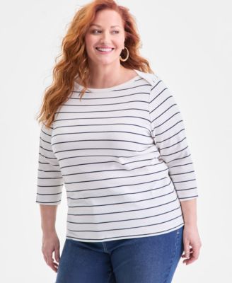 Plus Size Cotton Boat-Neck Top, Macy's Exclusive