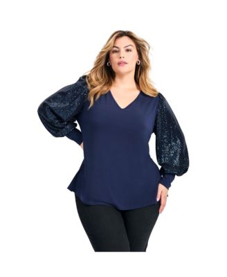 Women's Glam Sequin Sleeve Top