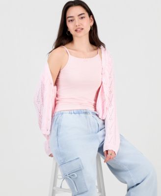 Juniors' Pointelle Embroidered Cardigan