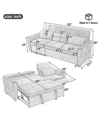 2-in-1 Sofa 82 Inches Three-seater Sofa with a Sofa Bed and a Reversible Recliner Sofa for Living Room