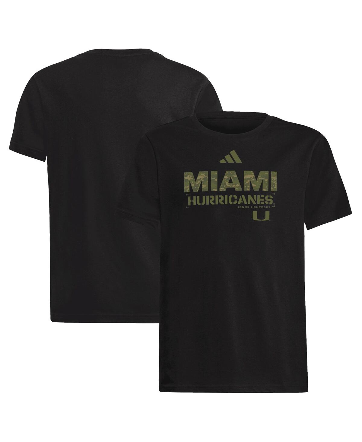 Adidas Big Boys and Girls Black Miami Hurricanes Salute to Service Aeroready T-Shirt