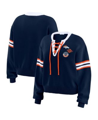 WEAR by Erin Andrews - Women's Navy Denver Broncos Lace-Up Pullover Sweatshirt