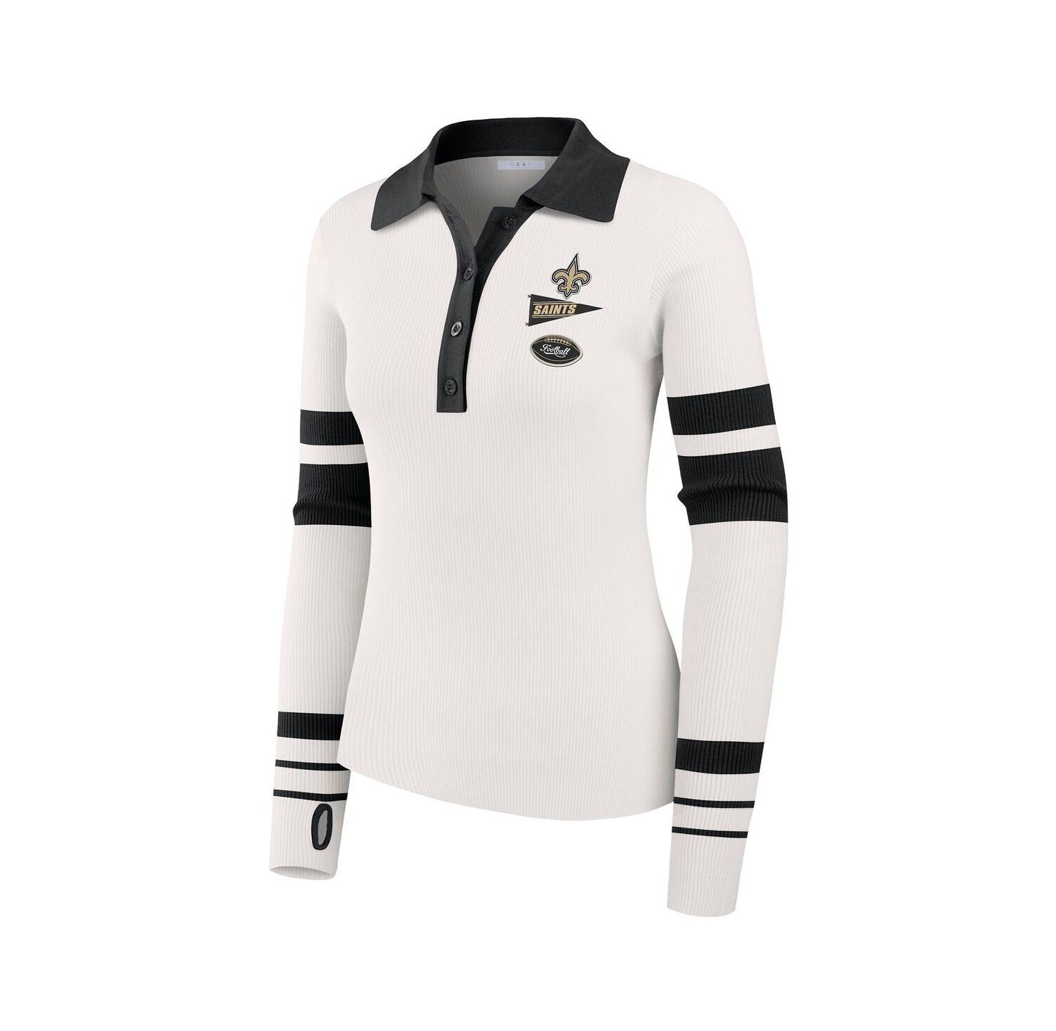 Women's White New Orleans Saints Ribbed Henley Polo Shirt