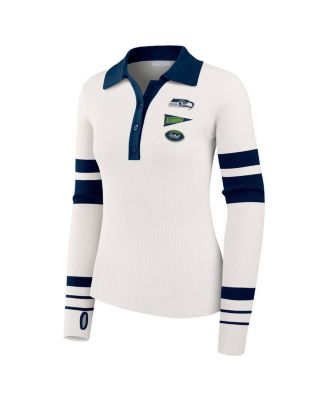 Women's White Seattle Seahawks Ribbed Henley Polo Shirt