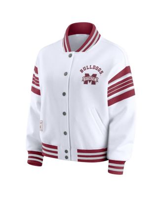 Women's White/Maroon Mississippi State Bulldogs Satin Stitch Full-Snap Fleece Sweatshirt Jacket