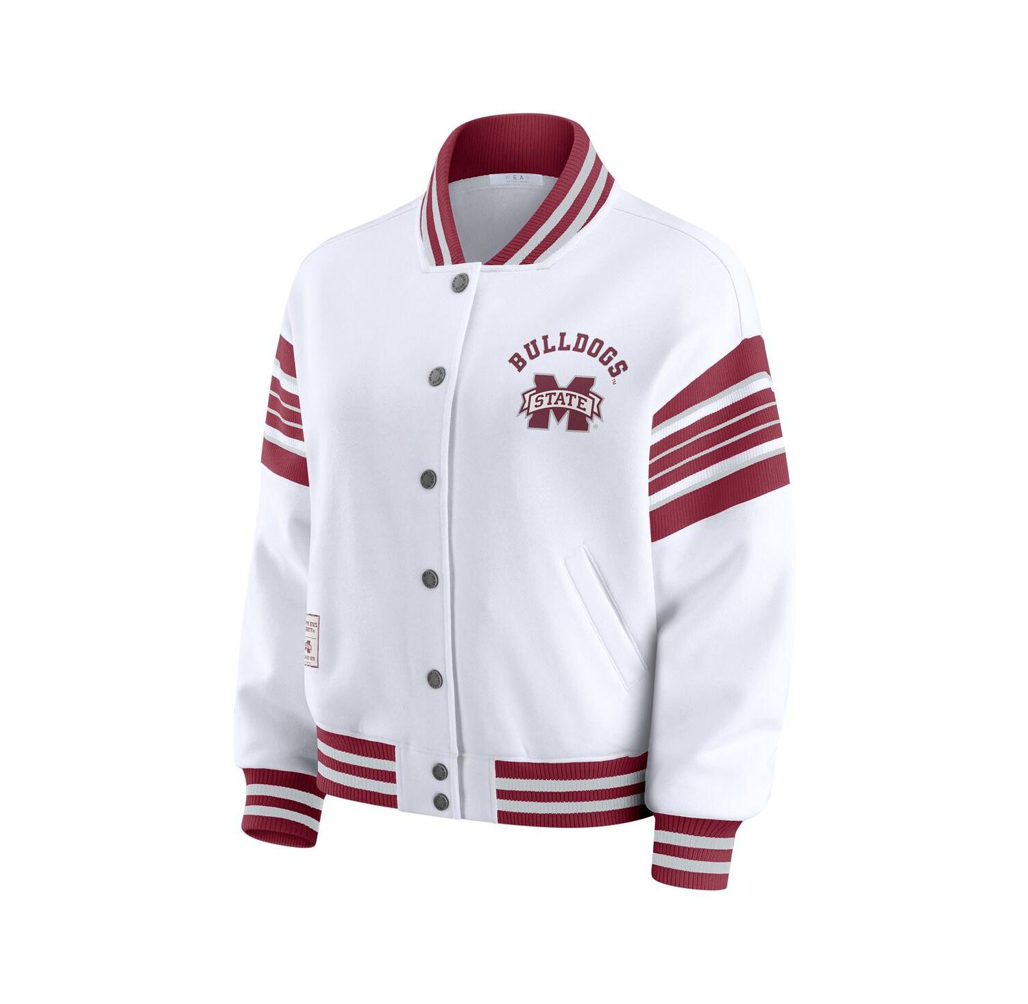 Women's White/Maroon Mississippi State Bulldogs Satin Stitch Full-Snap Fleece Sweatshirt Jacket