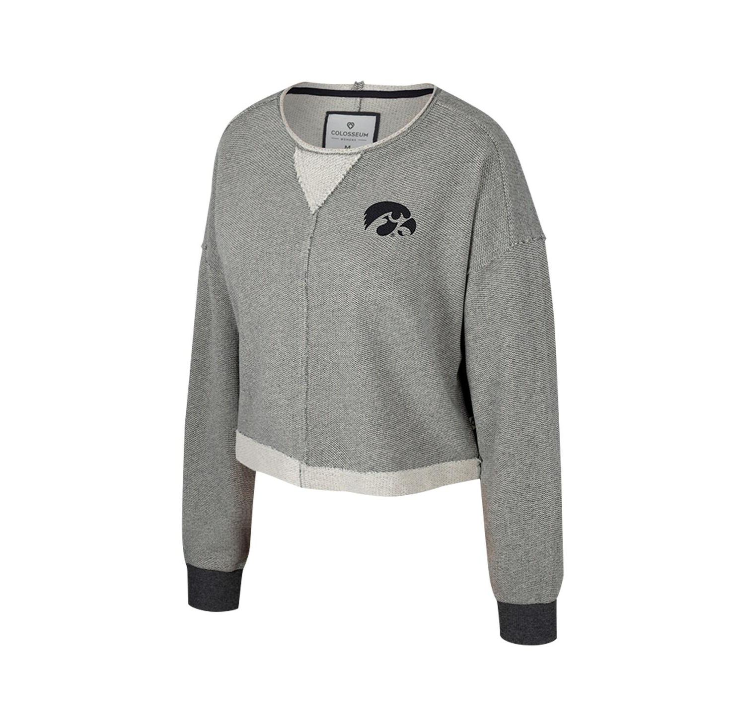 Women's Charcoal Iowa Hawkeyes Magnum Scoop Neck Cropped Pullover Sweatshirt