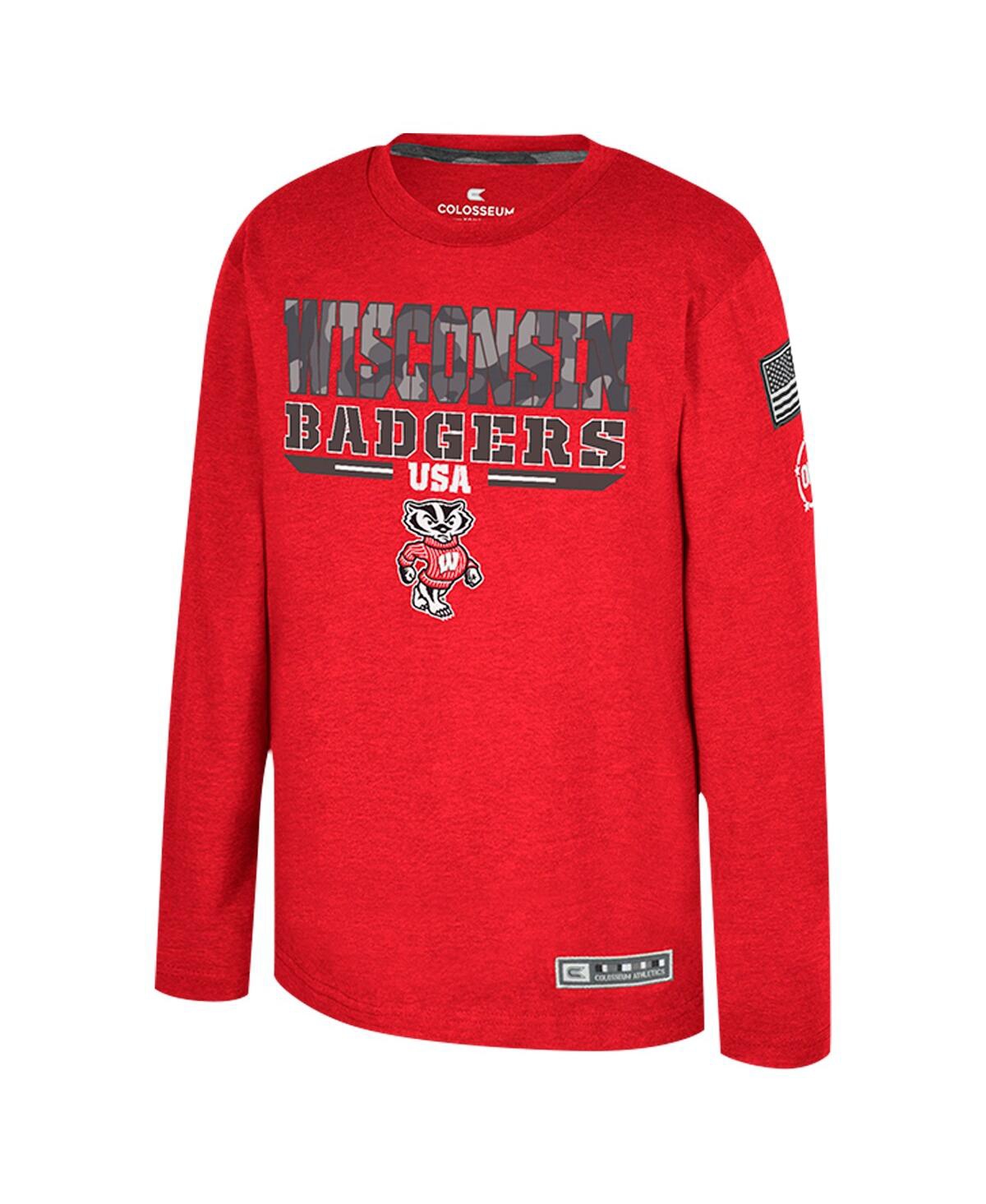 Colosseum Big Boys and Girls Heather Red Wisconsin Badgers Oht Military Appreciation Oorah Long Sleeve T-Shirt