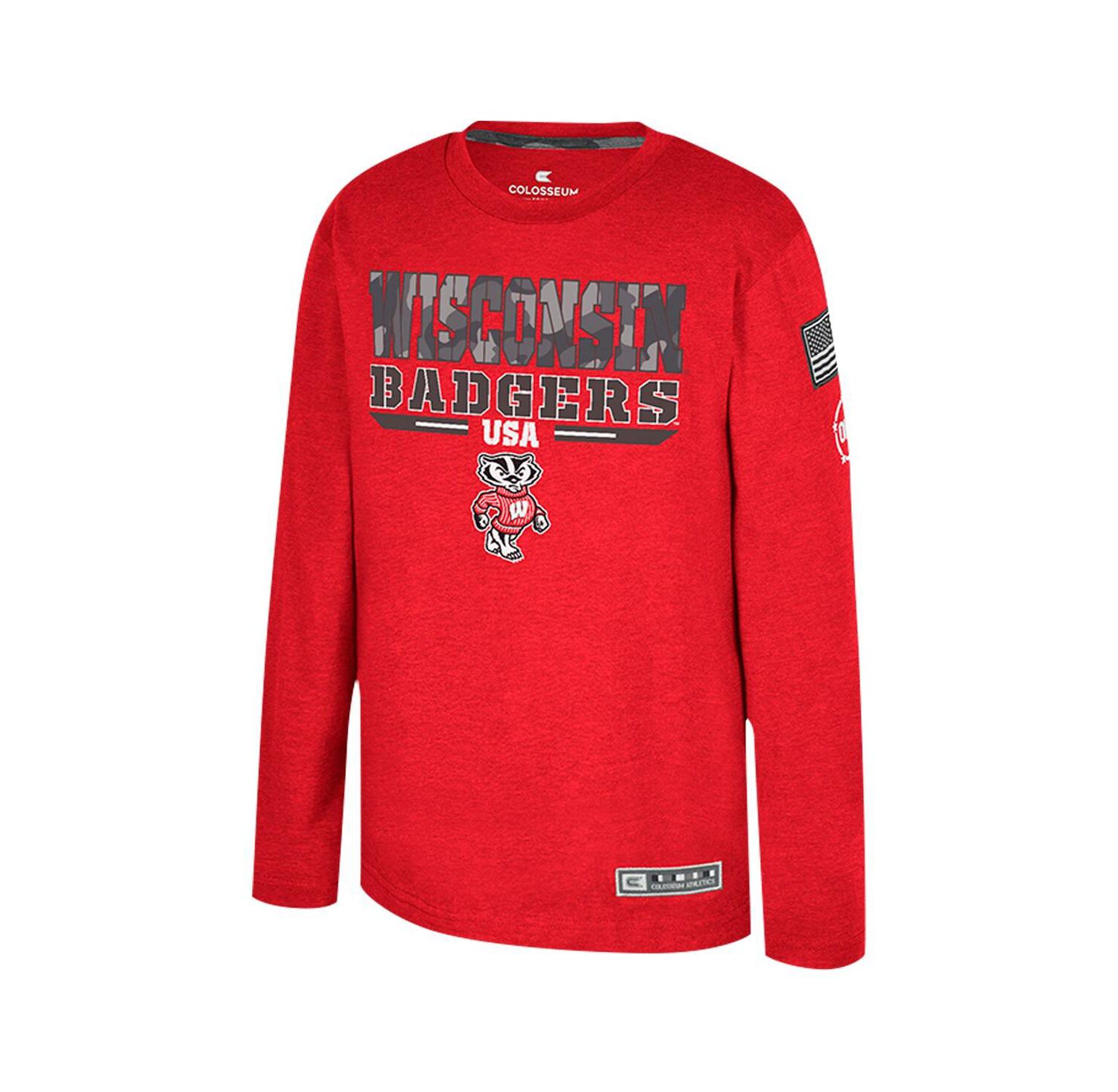 Big Boys and Girls Heather Red Wisconsin Badgers OHT Military Appreciation Oorah Long Sleeve T-Shirt