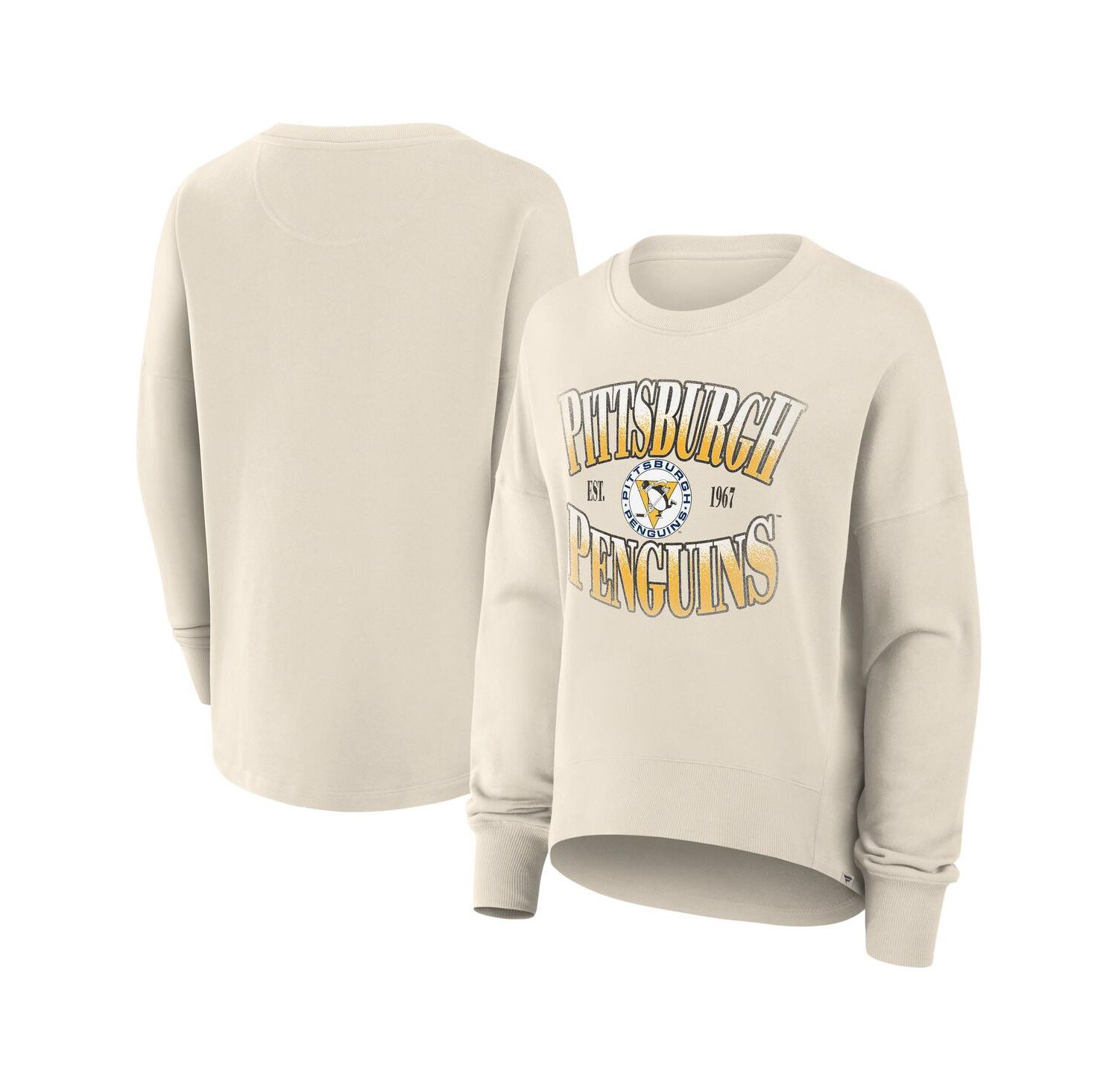 Women's Cream Pittsburgh Penguins Oversized Vintage Slice Pullover Sweatshirt