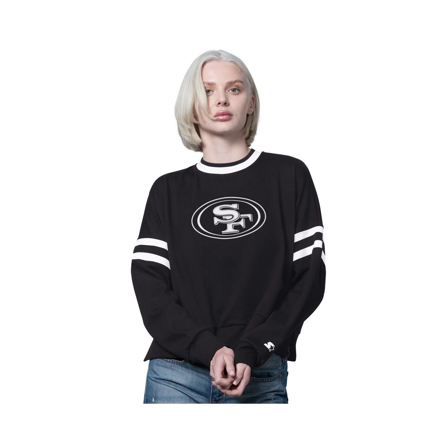 Женский свитшот Starter Black San Francisco 49ers Rally Drop Shoulder Cropped Sweatshirt — фото 1