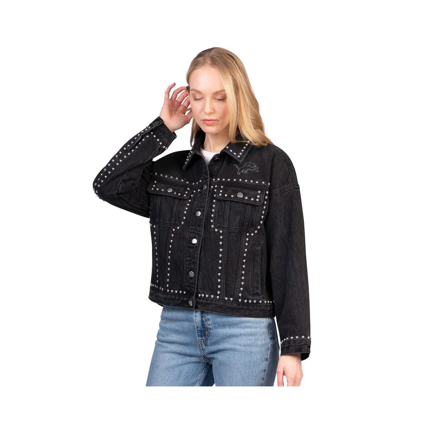 Women's Black Detroit Lions Pit Stop Crew II Full-Button Denim Jacket