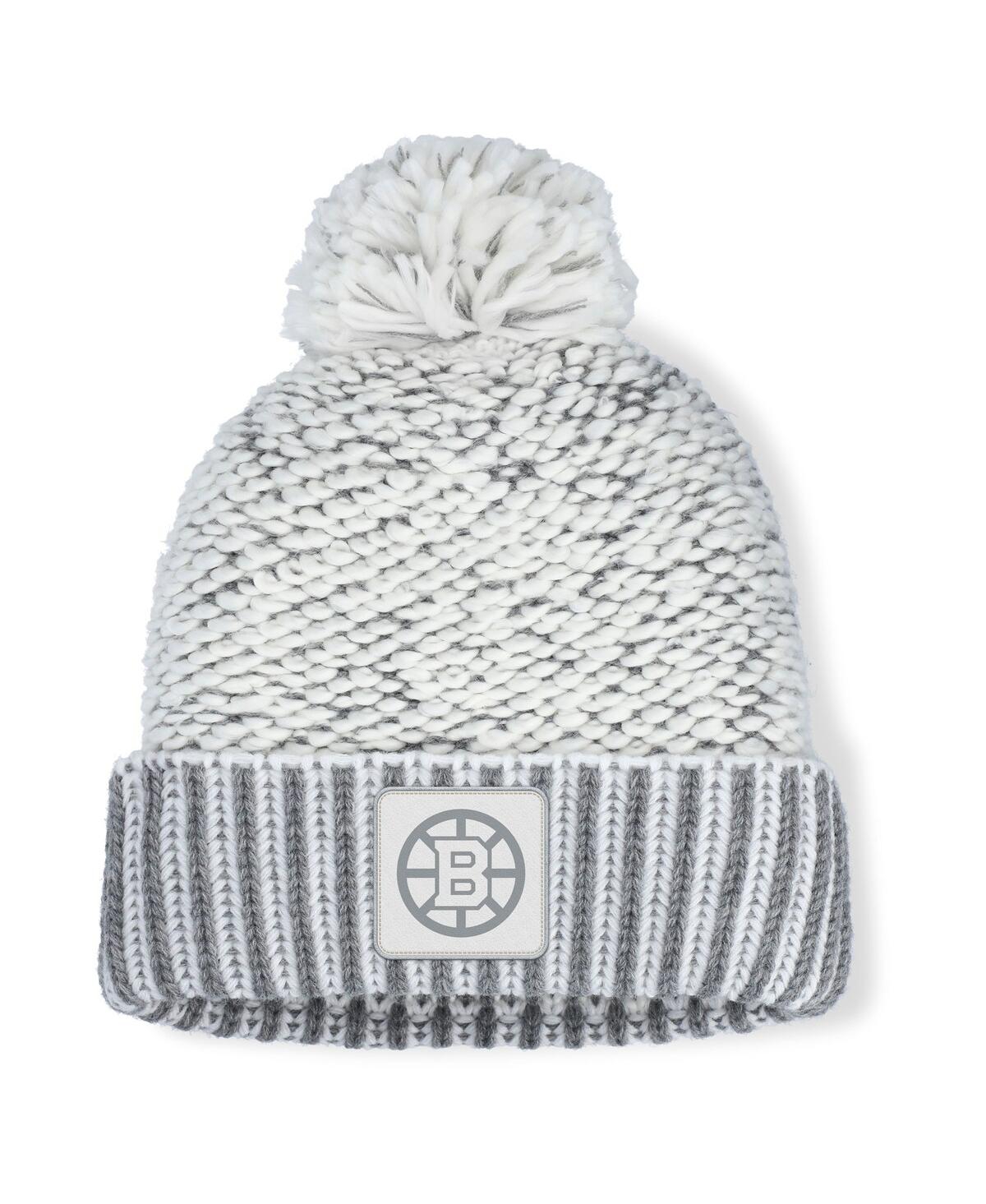 Fanatics Women's White/gray Boston Bruins Fundamental Mist Cuffed Pom With Knit Hat In Multi