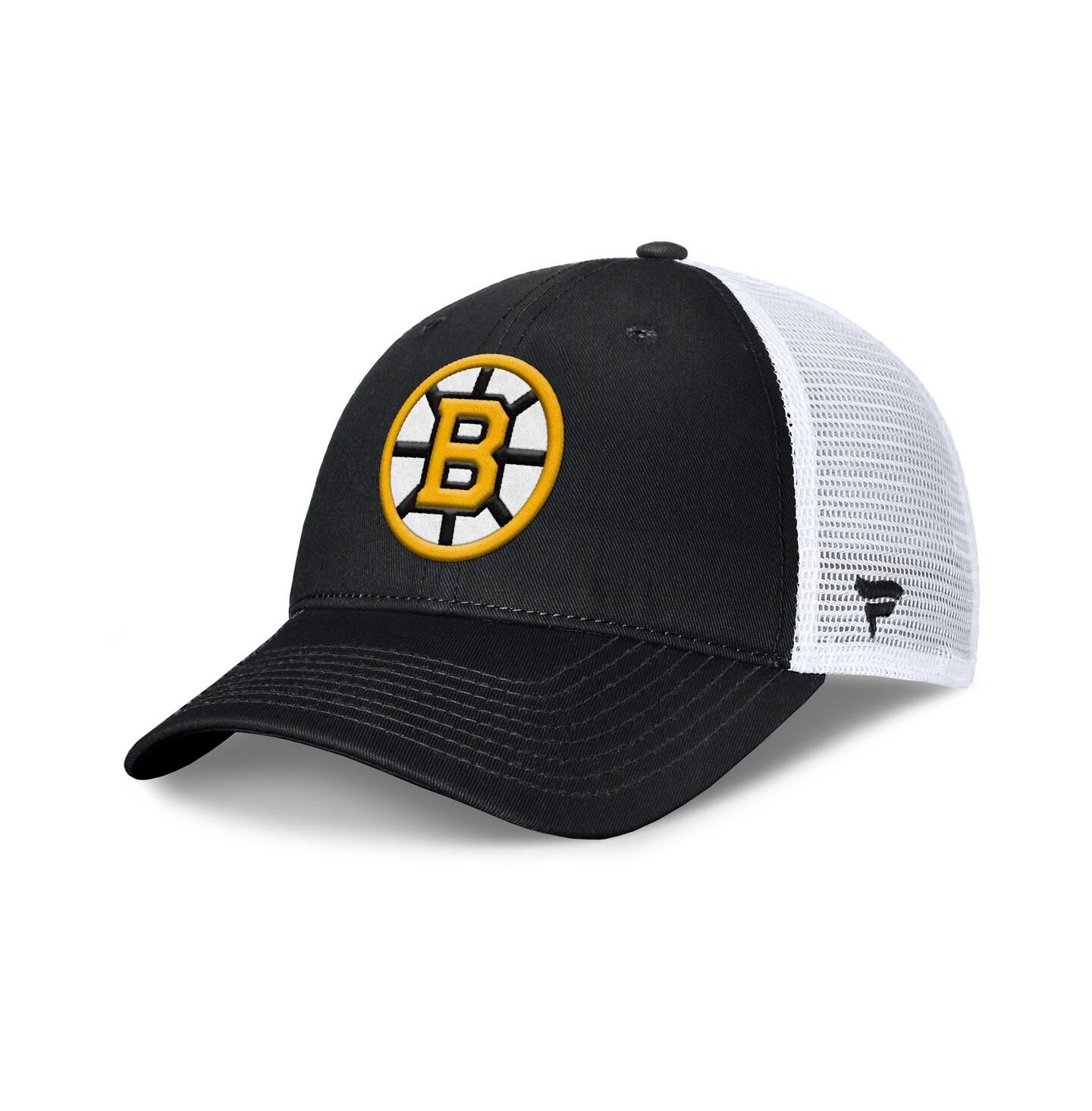 Мужская кепка Fanatics Black/White Boston Bruins Core Primary Logo Trucker Adjustable Hat — фото 1