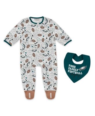 WEAR by Erin Andrews - Baby Boys and Girls Newborn 2-Piece Philadelphia Eagles Sleep and Play Full-Zip Sleeper Bib Set