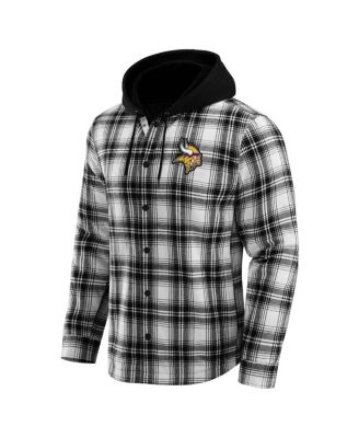 Darius Rucker Collection by x NFL Men's Black Minnesota Vikings Plaid Flannel Quilted Full-Snap Hooded Shacket