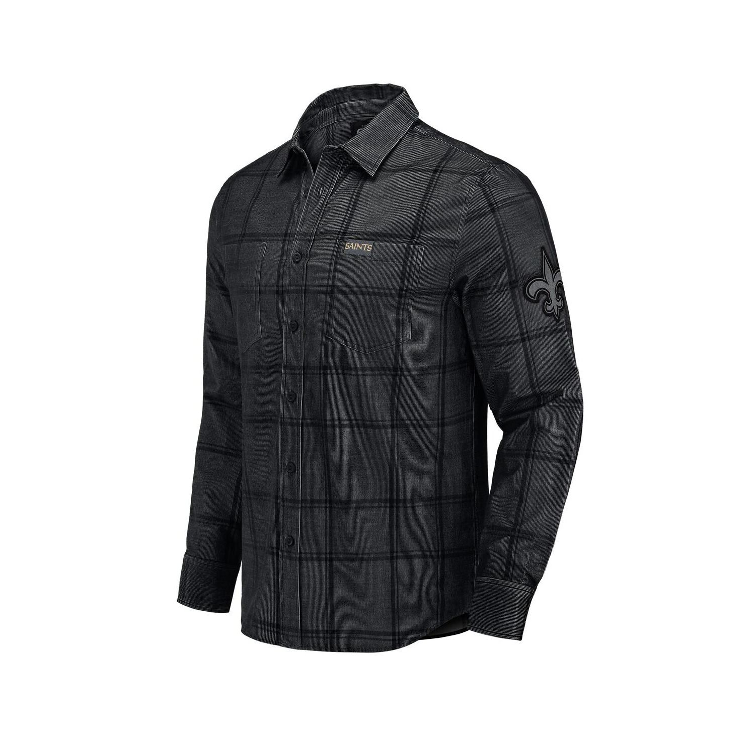 Darius Rucker Collection by Men's Black New Orleans Saints Micro Corduroy Plaid Button Up Shirt