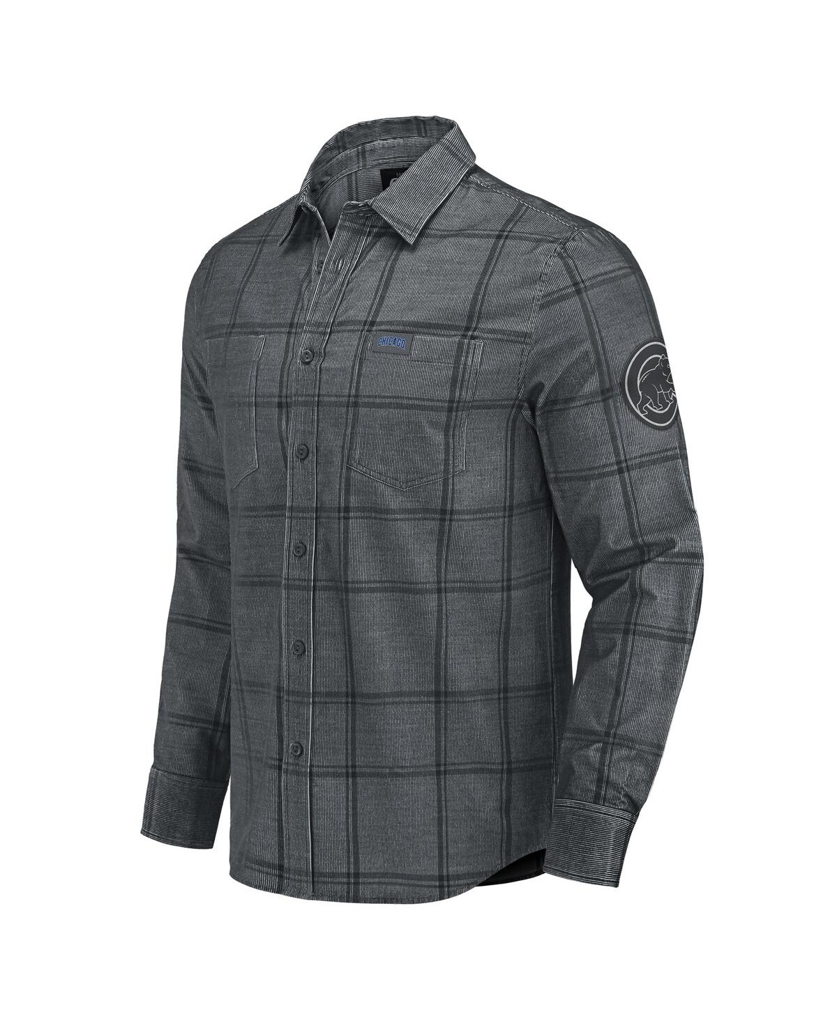 Darius Rucker Collection by Fanatics Men's Gray Chicago Cubs Thin Wale Corduroy Plaid Button Up Shirt
