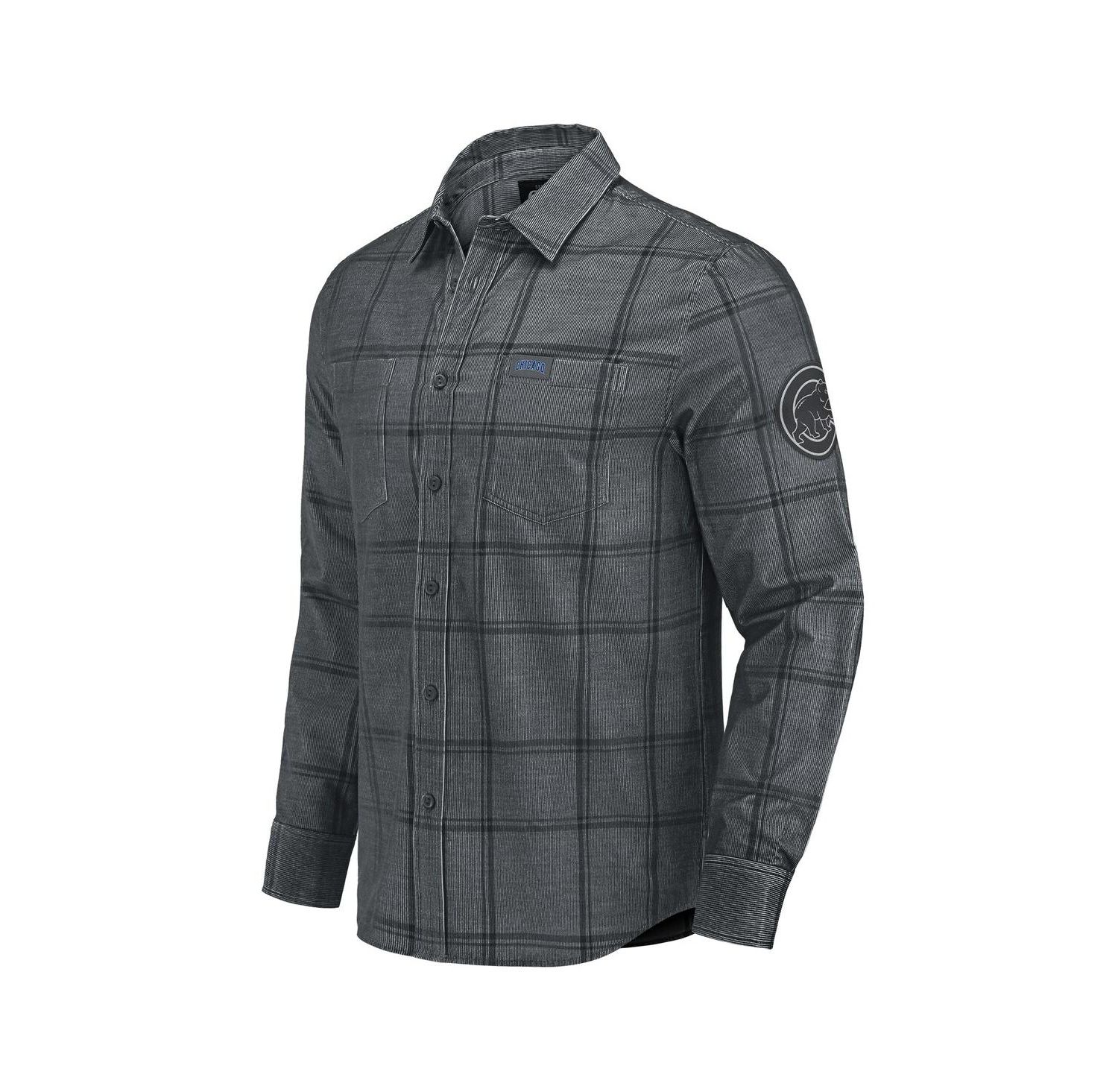 Darius Rucker Collection by Men's Gray Chicago Cubs Thin Wale Corduroy Plaid Button Up Shirt