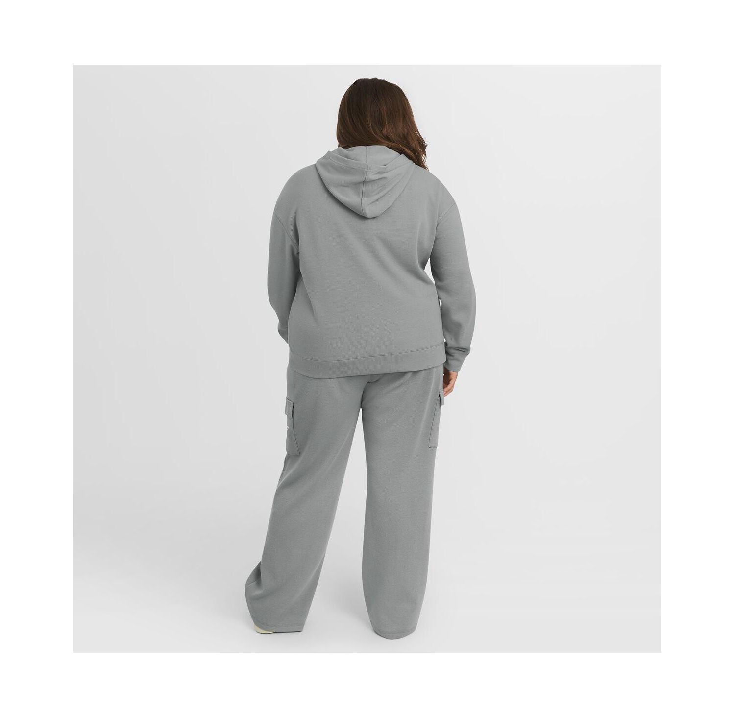Women's 2-Piece Gray Los Angeles Dodgers Plus Size Waffle-Knit Long-Sleeve Hoodie and Lounge Pant Set