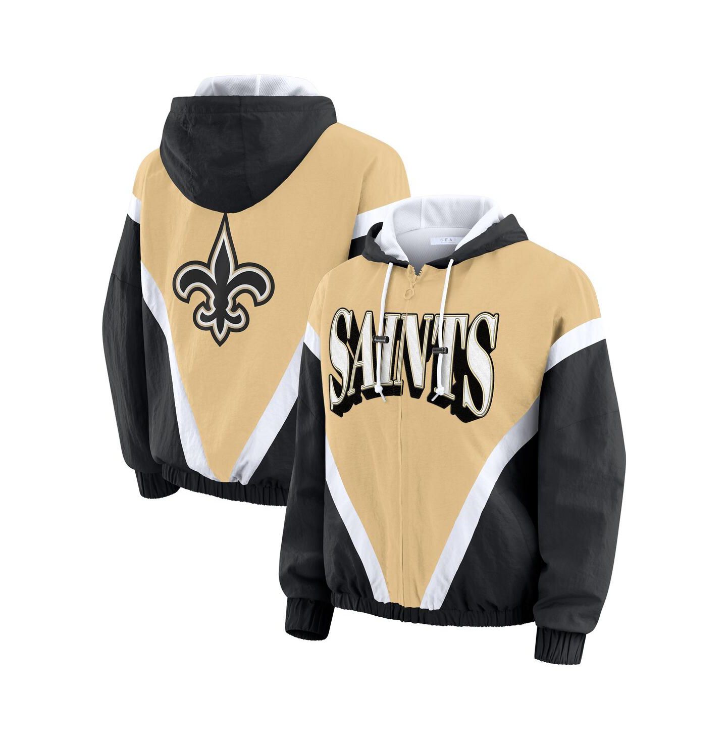 Женская ветровка WEAR by Erin Andrews Gold/Black New Orleans Saints Retro Crinkle Full-Zip Windbreaker — фото 1