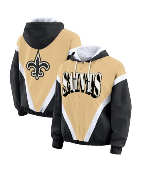 Женские худи WEAR by Erin Andrews Women's Gold/Black New Orleans Saints Retro Crinkle Full-Zip Windbreaker