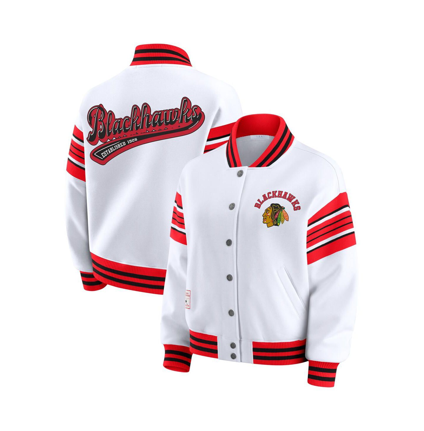 Женская куртка WEAR by Erin Andrews White/Red Chicago Blackhawks Full-Snap Fleece Sweatshirt — фото 1