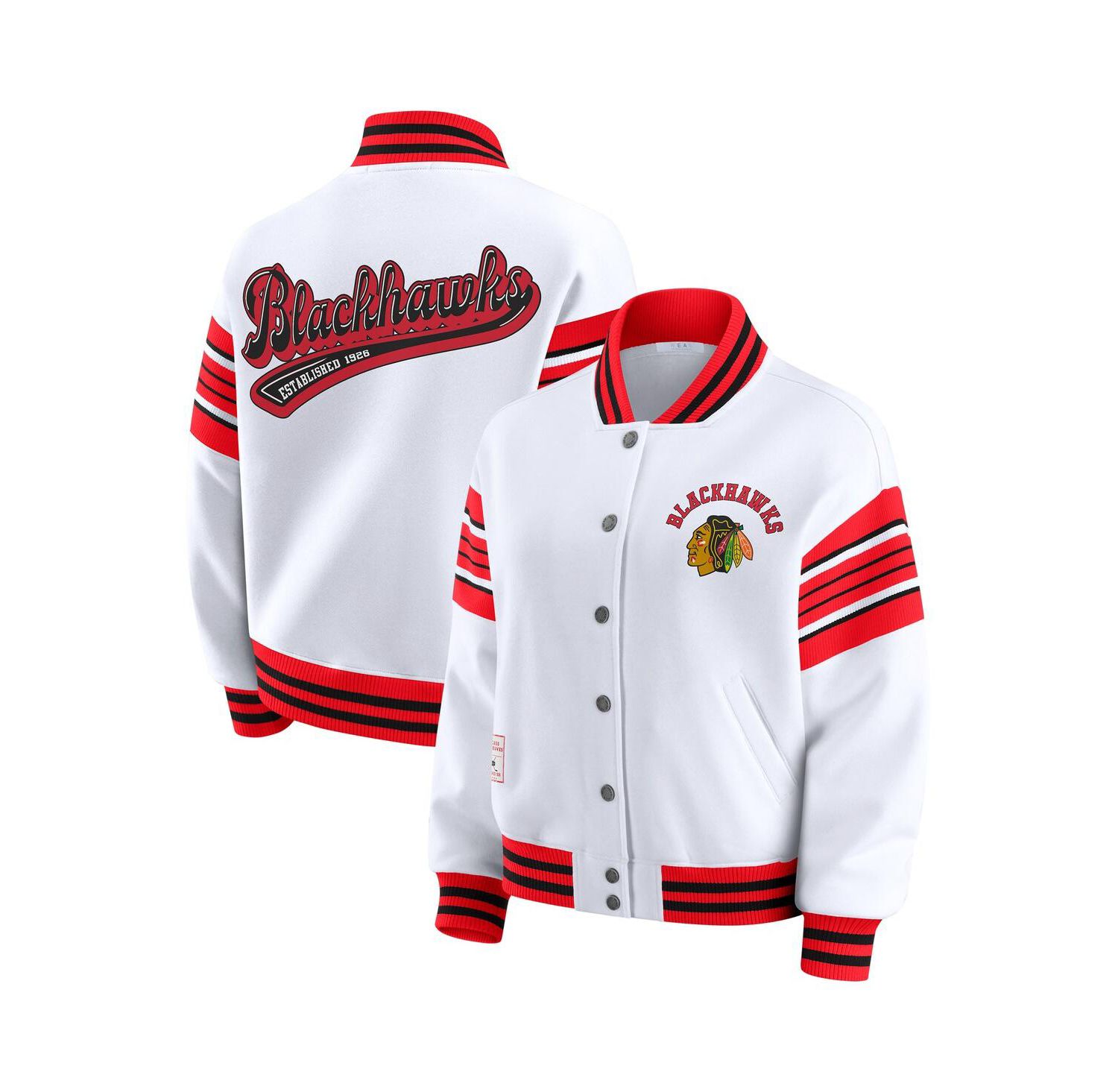 Women's White/Red Chicago Blackhawks Full-Snap Fleece Sweatshirt Jacket