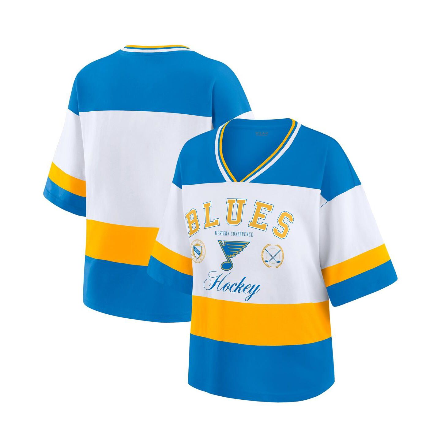 Женская футболка WEAR by Erin Andrews Blue/White St. Louis Blues Jersey Style — фото 1