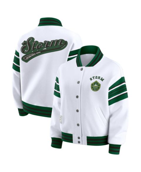 Женские худи WEAR by Erin Andrews Women's White/Green Seattle Storm Full-Snap Fleece Sweatshirt Jacket