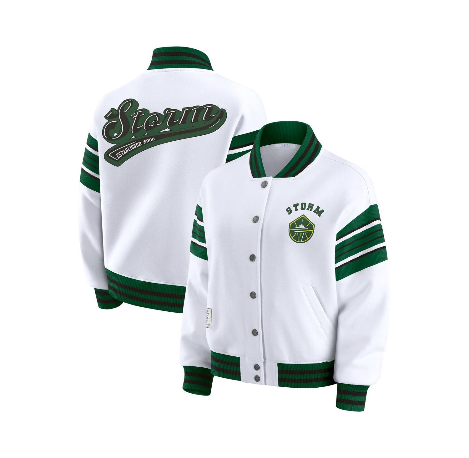 Women's White/Green Seattle Storm Full-Snap Fleece Sweatshirt Jacket