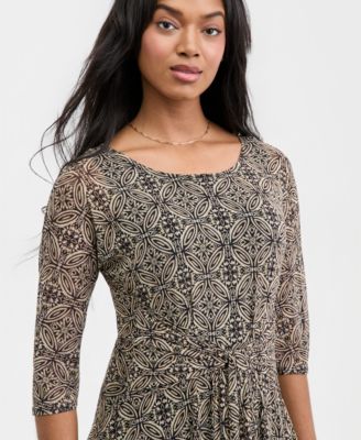 Women's Printed Tie-Waist Midi Dress