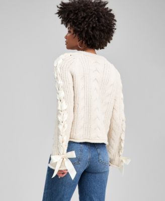 Women's Satin-Bow-Sleeve Sweater, Macy's Exclusive