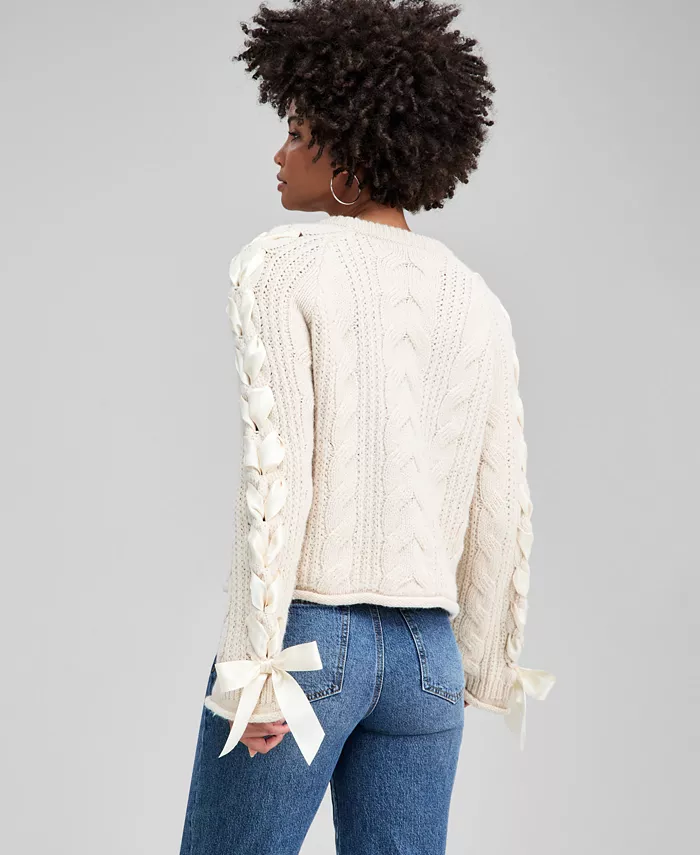 Women's Satin-Bow-Sleeve Sweater - thumbnail 2