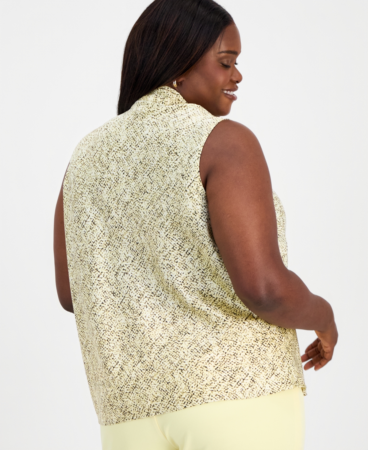 Kasper Plus Printed Sleeveless Tie-Neck Blouse