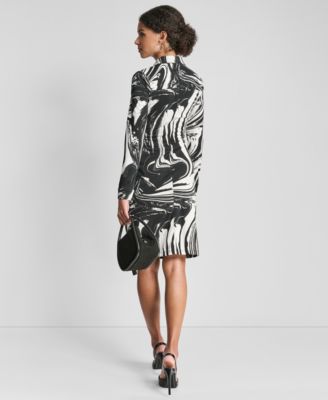 Petite Long-Sleeve Knotted Belted Faux Wrap Dress