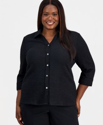 Plus Size 3/4-Sleeve Button-Front Shirt