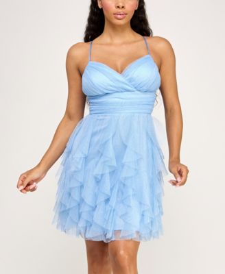 Juniors' Glitter-Mesh Petal Fit & Flare Dress