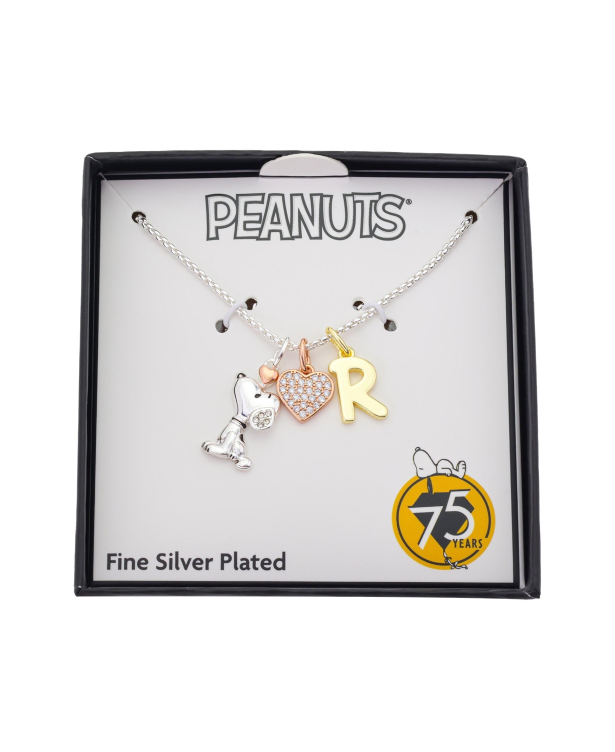 Disney Peanuts Cubic Zirconia Snoopy Heart Initial Cluster Charm Necklace