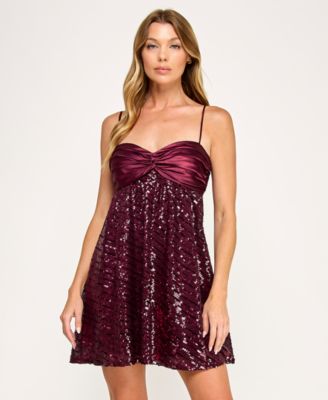 SENI & CADE - Juniors' Sequined Babydoll Dress