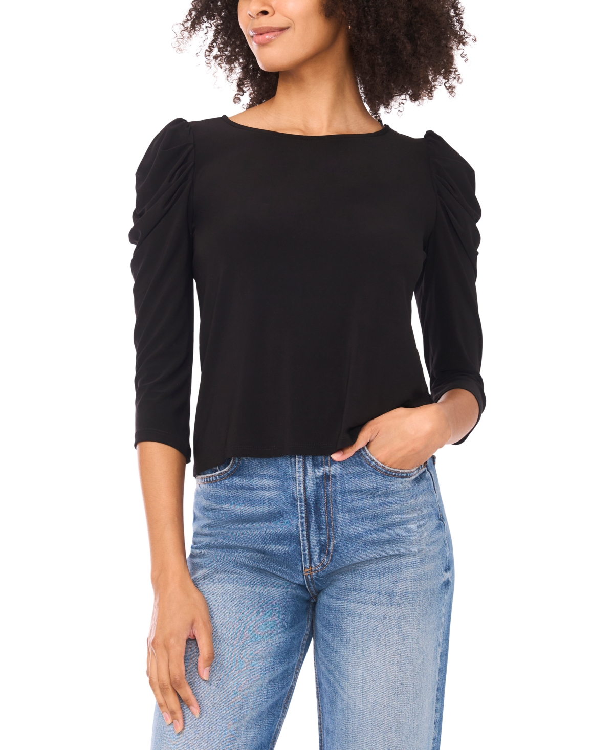 Sam & Jess Petite Mutton Sleeve Pull-on Top In Black