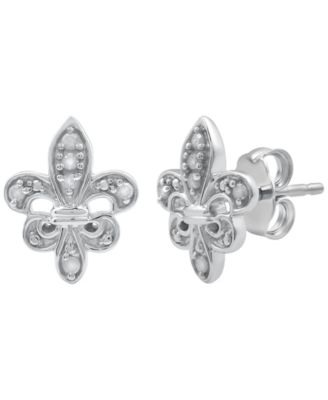 Macy's - Diamond Fleurdelis Earrings (1/10 ct. t.w.) in Sterling Silver