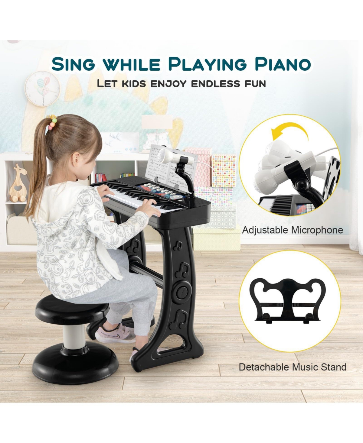 Mecale Kids Piano Keyboard 37-Key Kids Toy Keyboard Piano with Microphone for 3+ Kids