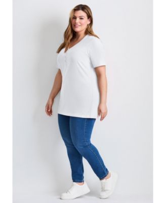 Women's Short Sleeve Henley Tunic Top