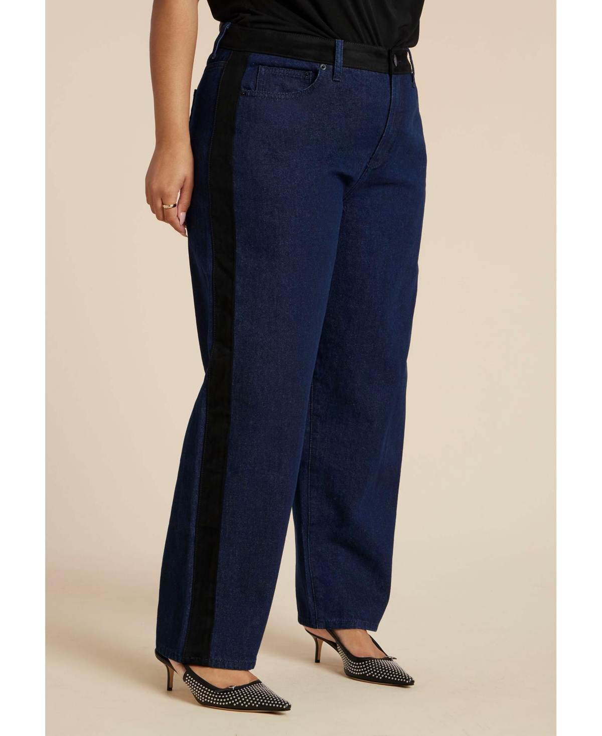 Eloquii Women's Faux Suede Side Stripe Straight Leg Jean