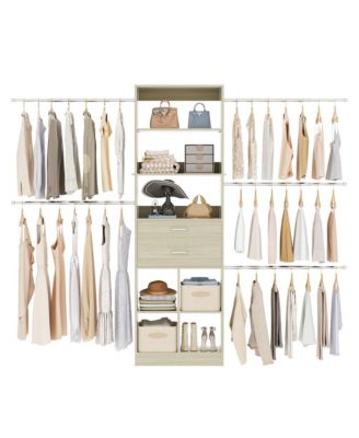 4-8 FT Walk-in Adjustable Closet Organizer System with 2 Drawers and 5 Rods, Fits 60-96'' Closets