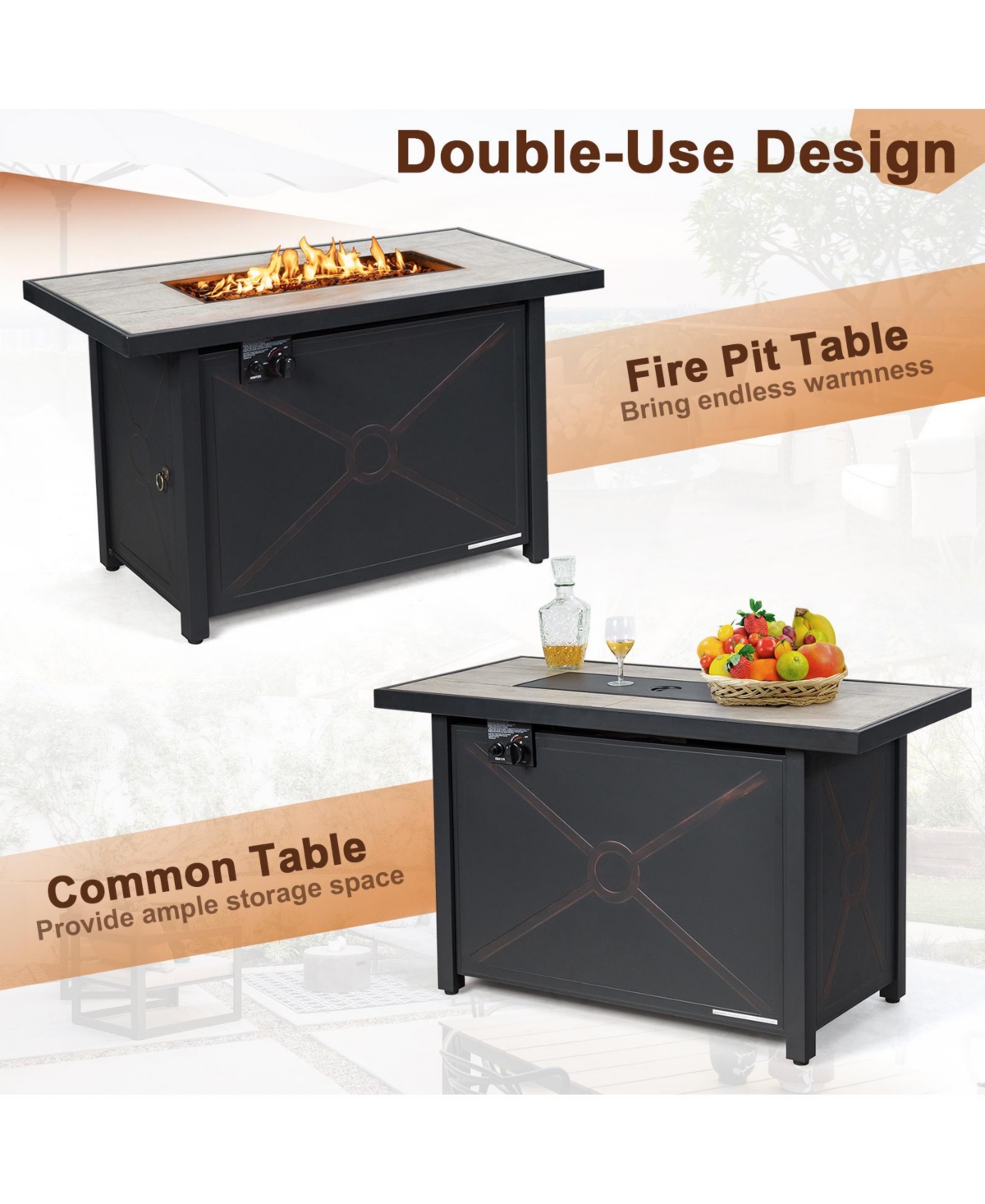 Mecale 42 Inch 60000 Btu Propane Fire Pit Table with Ceramic Tabletop
