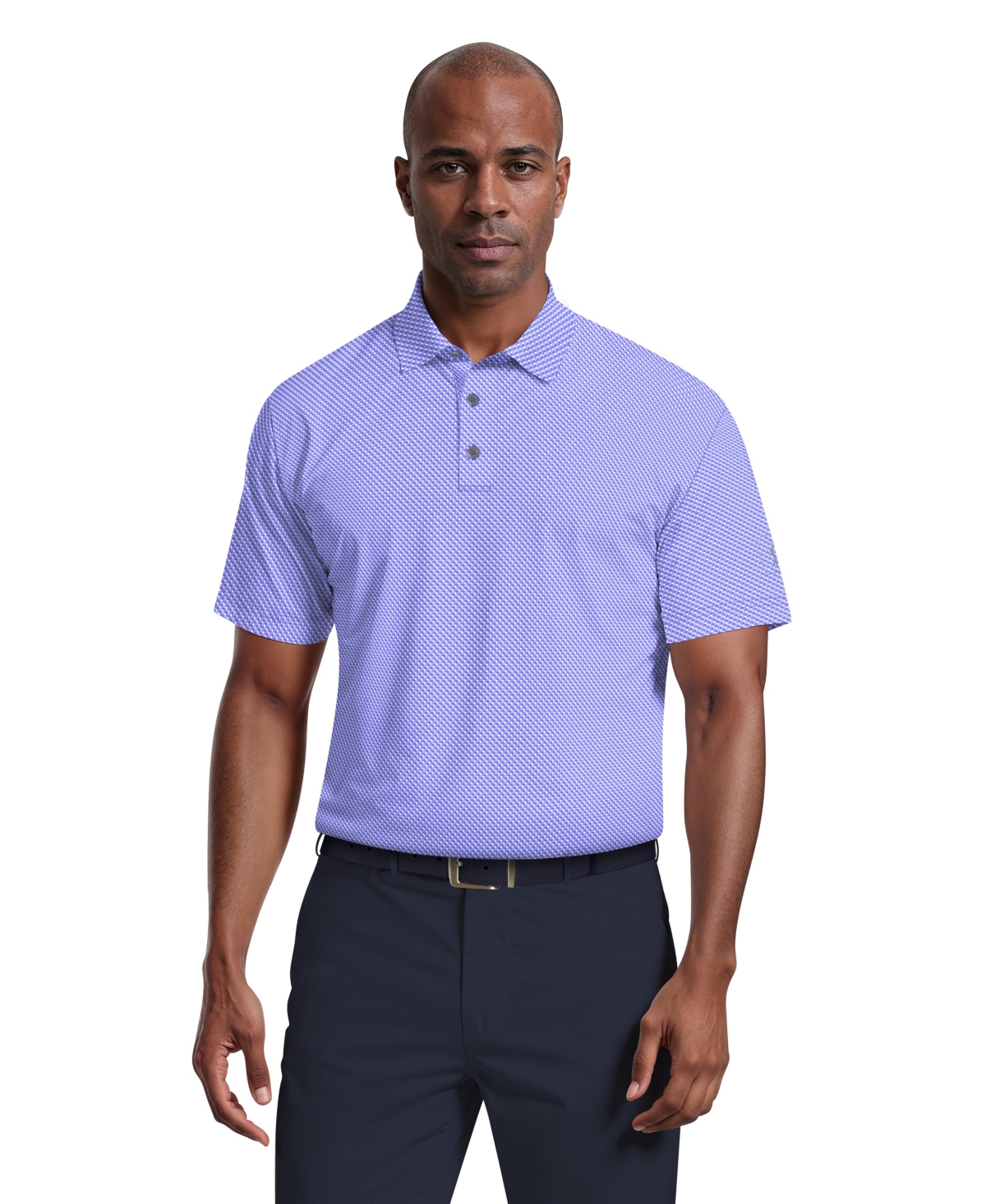 Pga Tour Men's Micro Geometric Print Short-sleeve Golf Polo Shirt In Purple